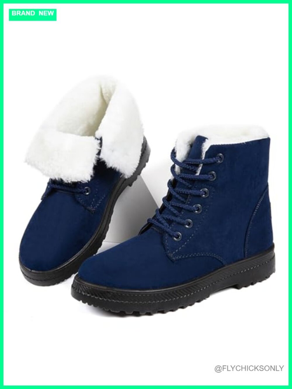 Fur Lined Suede Lace Up Winter Snow Ankle Boots Comfortable Flat Women
